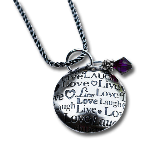 Live Laugh Love Sterling Silver Necklace with Domed Pendant