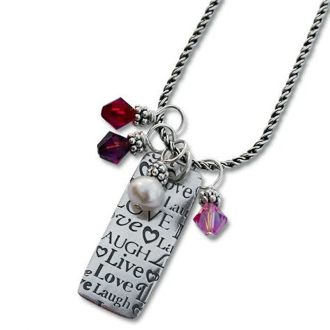 Live Laugh Love Sterling Silver Necklace with Rectangular Pendant
