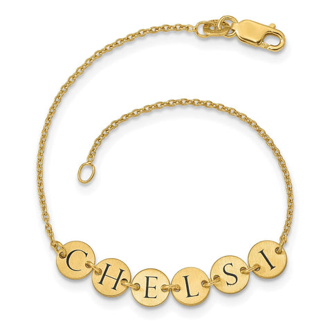 Mother Name Bracelet - Disks in 14K Yellow Gold