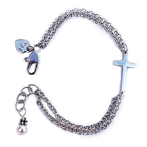 Sideways Cross Birthstone Bracelet