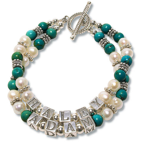 Turquoise & Pearl Mommy Bracelet