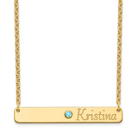 Birthstone & Name Bar Necklace Gold